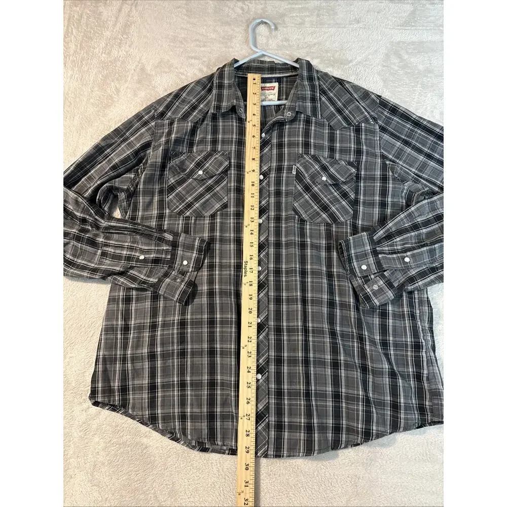 Levi’s Pearl Snap Western Cowboy Nashville Shirt Men’s XL grey Plaid Regular Fit
